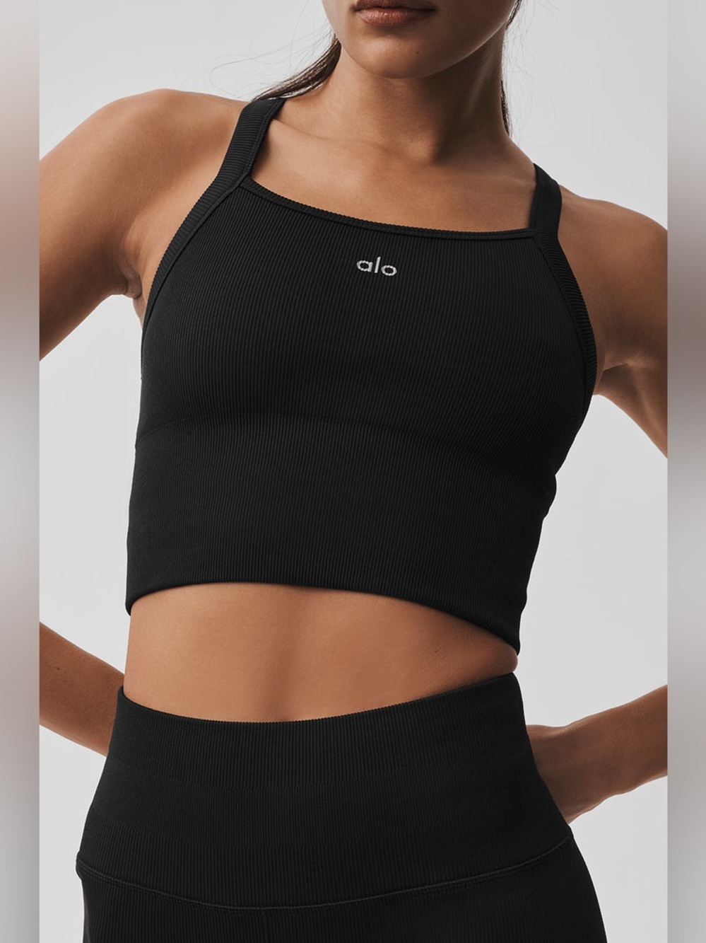 Alo Yoga Seamless Ribbed Favorite Bra Tank Black